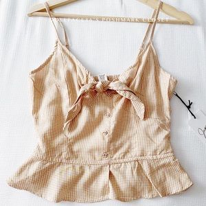 NWT Brown & White Gingham Button Down Peplum Tank Top